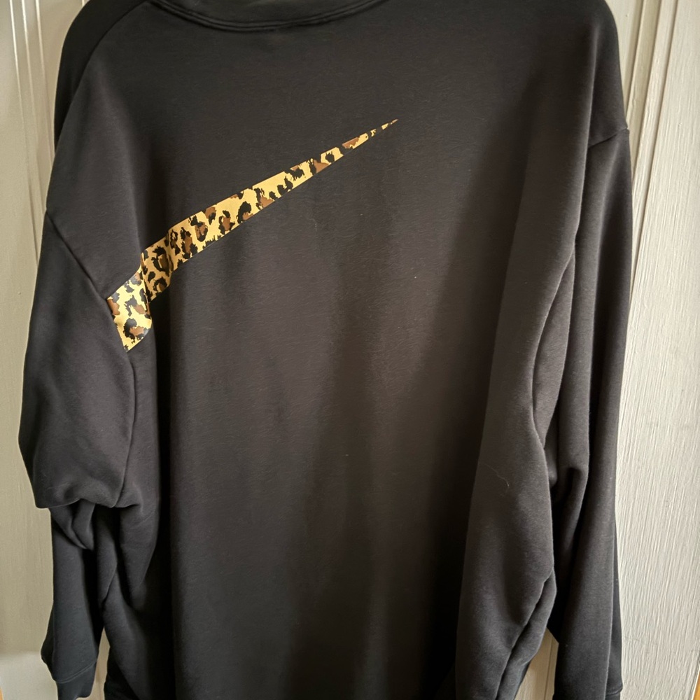 Nike Black Crewneck with Leopard-Print Swoosh - Picture 2 of 3